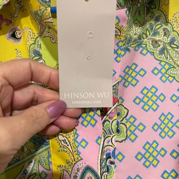 Hinson Wu Aileen Short Sleeve soft combo shirt dress New with Tag Sz Large - Picture 8 of 12